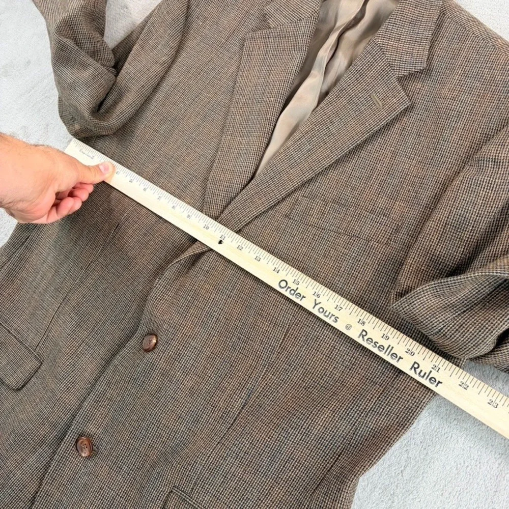 Vintage Ralph Lauren Blazer Sport Coat Men 42L Brown 100% Wool Houndstooth